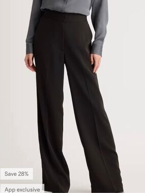 Quince Black Wide-Leg Stretch Crepe Trousers Size 14